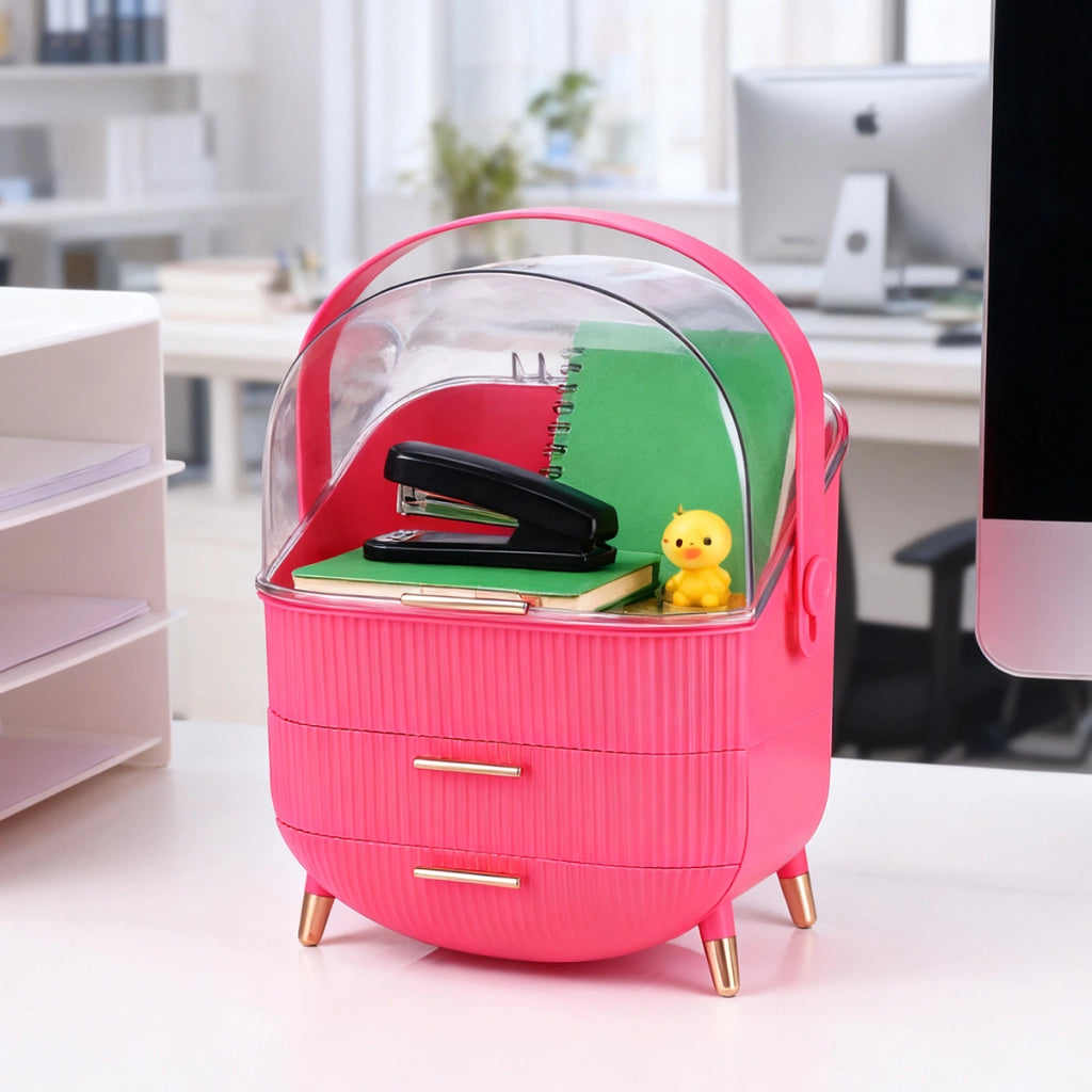 ZMH Porta trucchi da scrivania con più cassetti contenitore per cosmetici rosso rosa 29 x 19 x 38 cm