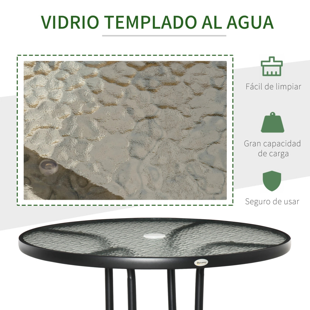 Tavolino da giardino con ombrellone e piano in vetro temperato ¨C zephmum ¨C nero 80x72 cm
