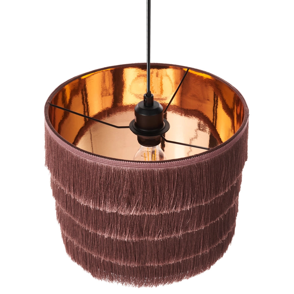 Lampada a sospensione in tessuto poliestere rosa con frange Design moderno Luce per il soggiorno