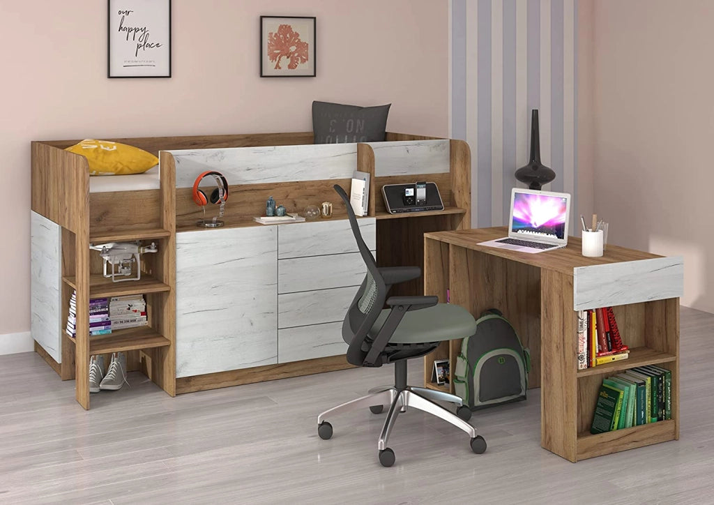 LETTO CASS. SCRITT. SMILE P 204x 112x112cm LATO SINISTRO ROVERE BIANCO GREZZO