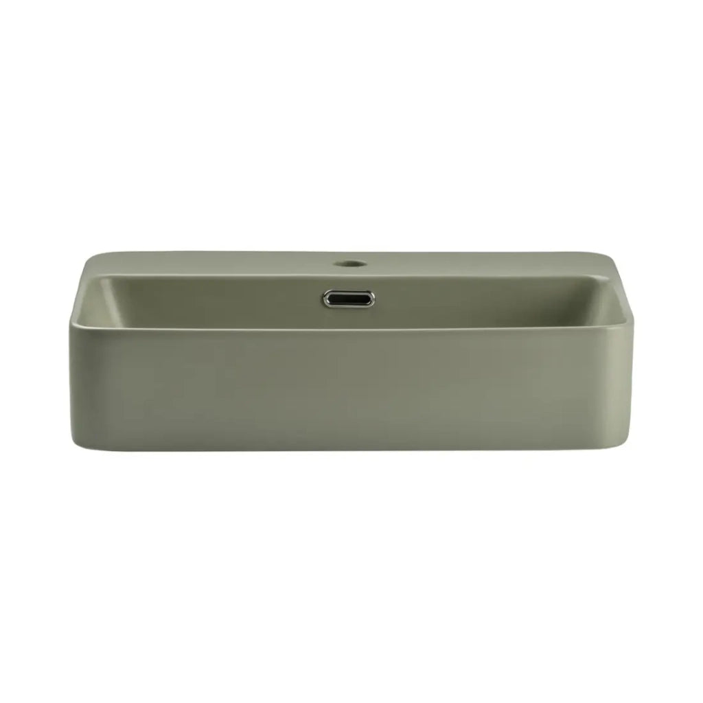 Lavabo da appoggio rettangolare 55x38 cm in ceramica verde oliva opaco