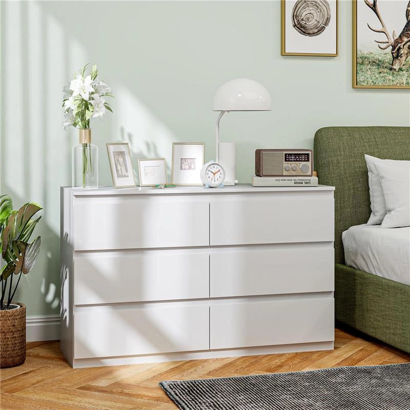 CASSETTIERA 6 CASSETTI PER CAMERA DA LETTO IN LEGNO CON GUIDE IN METALLO 120X39X75 CM BIANCO