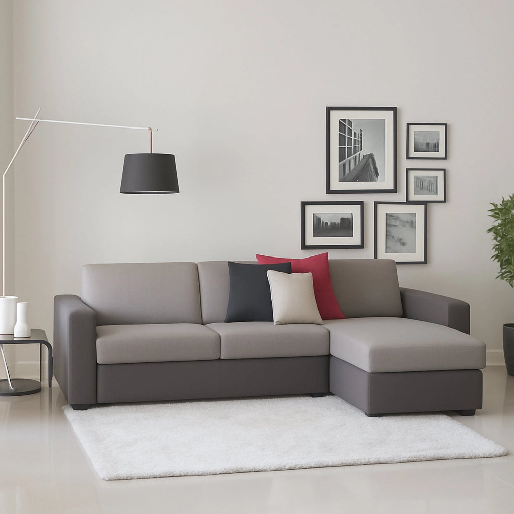 Azechiele, Divano Fisso con Penisola Sfoderabile Made in Italy, 260x95 cm Grigio Tortora\
