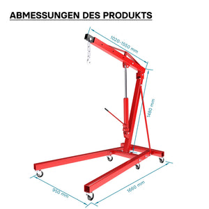 gruetta idraulica da officina per sollevamento, gru manuale pieghevole con doppia pompa, carico max 2000kg