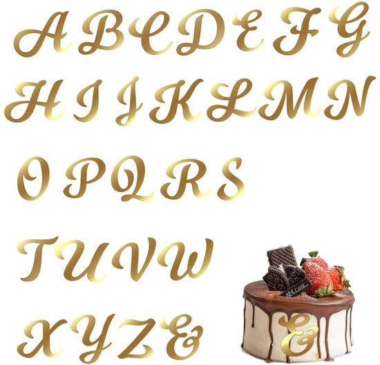 Decorazione per Torta Personalizzata Goud Acryl Alfabeto A-Z Lettere Riflesso Oro per Cupcake Topper
