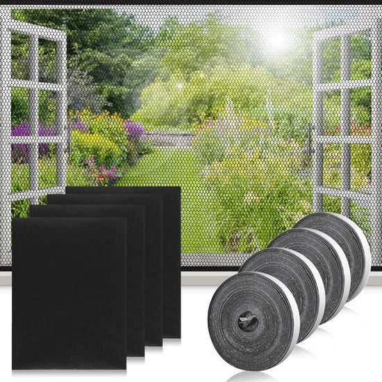 Intrame per finestre - Rete di zanzare autoadesiva - 4 pezzi - 130 x 150 cm