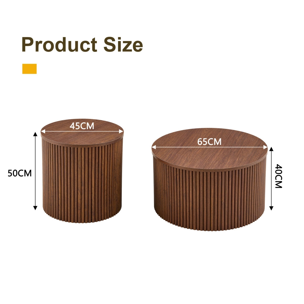 Set 2 Tavolini da Caff¨¨ Rotondi ¨C Xylo ¨C MDF Effetto Noce, Design Moderno con Ripiano