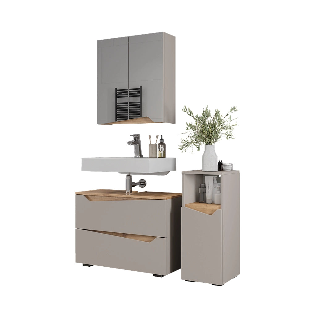 Vicco Set di mobili da bagno Greige/Artigianale 3 parti con cabinet midi