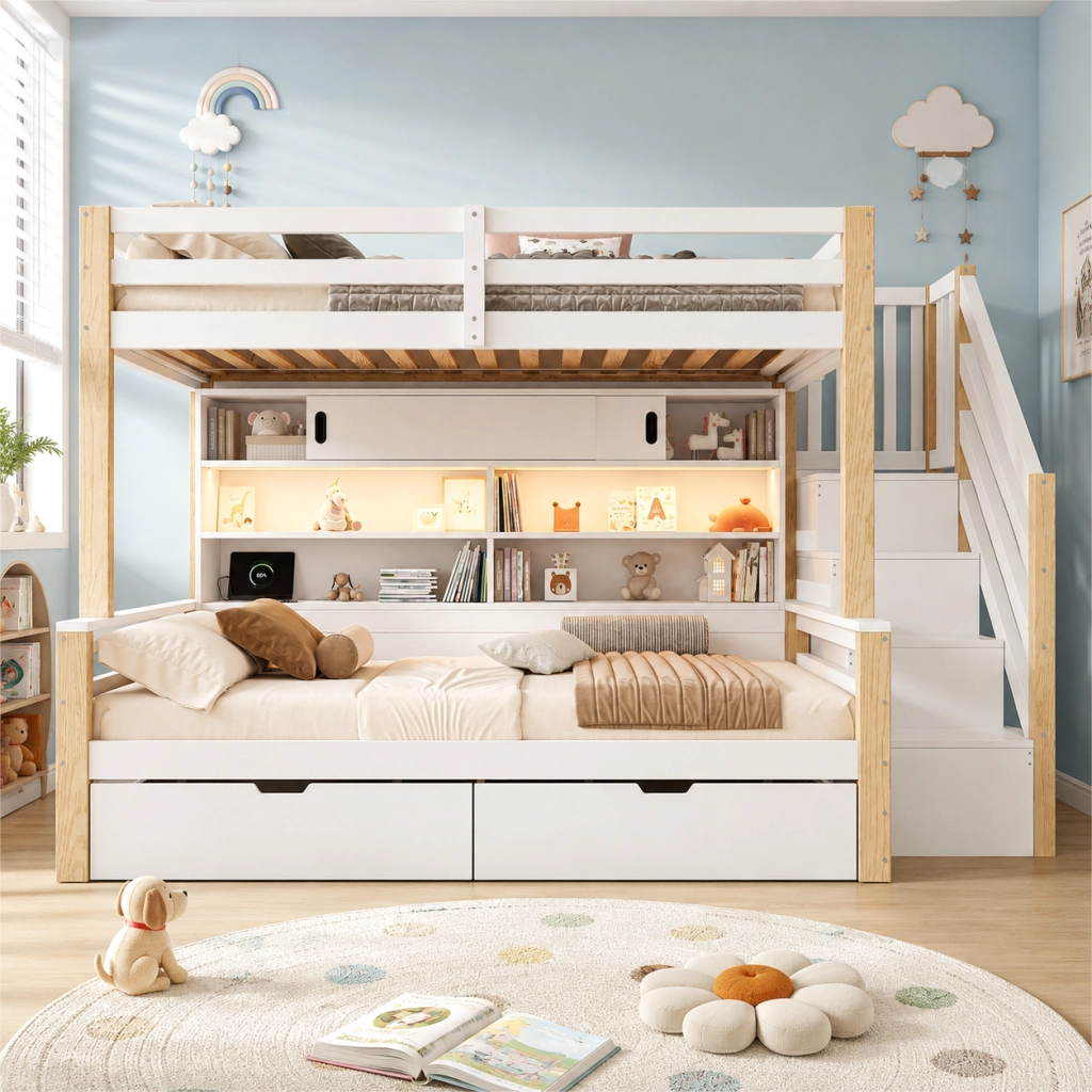 letto a castello in pino bianco 116 x 253 cm