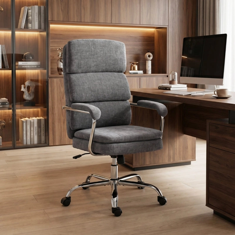 SEDIA UFFICIO Girevole 360° Regolabile Grigia in Tessuto Chenille