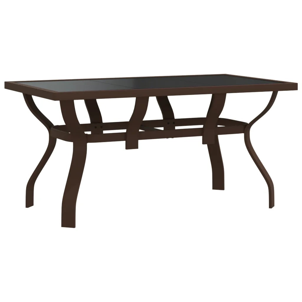 Tavolo da Giardino Marrone e Nero 140x70x70 cm Acciaio e Vetro 318772