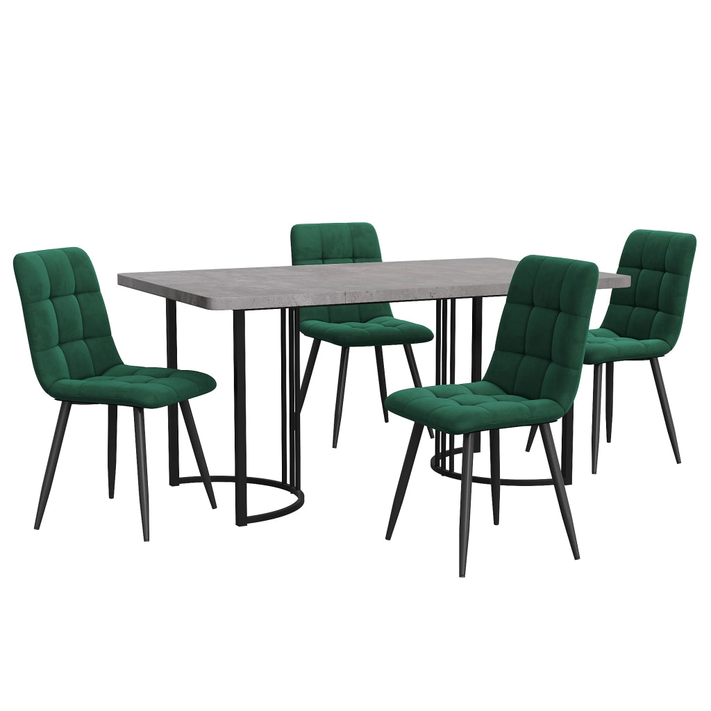 Tavolo da pranzo set con 4 sedie, piano in MDF effetto marmo, struttura in metallo, per cucina, 140 × 80 cm