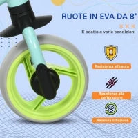Bici Senza Pedali per Bambini max 4 Anni con Sella Regolabile, in Acciaio, PP, PU e TPR, 66.5x34x47 cm