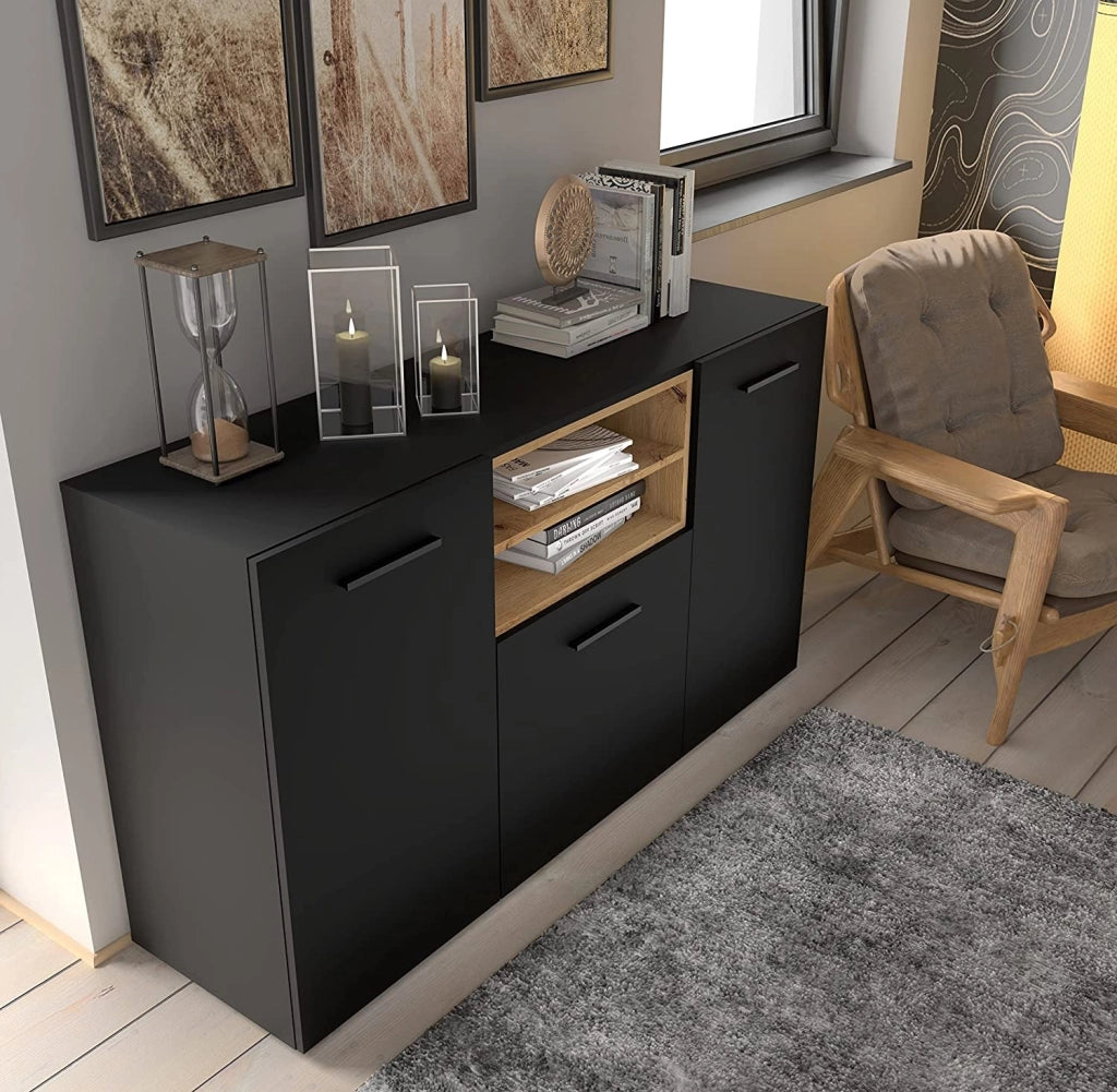 CASSETTIERA SOGGIORNO TV ANETTE DYNAMIC 24 151x44x86cm NERO OPACO ROVERE