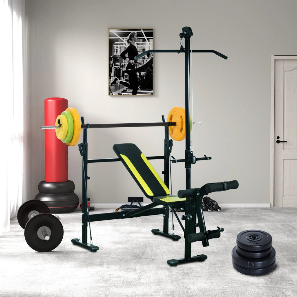 Set di manubri e bilanciere 20 kg ¨C zephmum ¨C 6 dischi 1.5 kg, 2.5 kg, 5 kg, arancione, verde, giallo