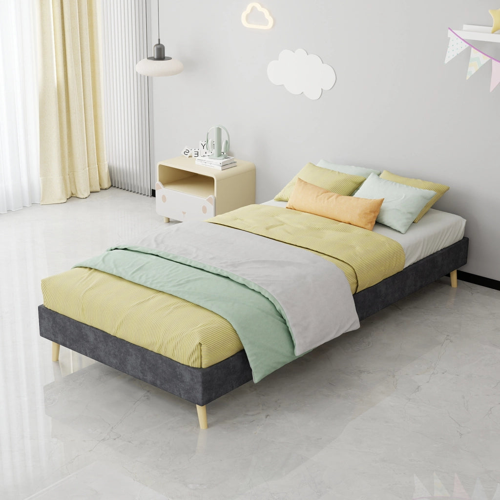 LETTO 90x200 cm Grigio in Tessuto e Metallo, Design Senza Testiera
