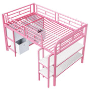 Letto a soppalco bambino 90×200 cm con scala; cassetti e ripiani; senza materasso; metallo; rosa