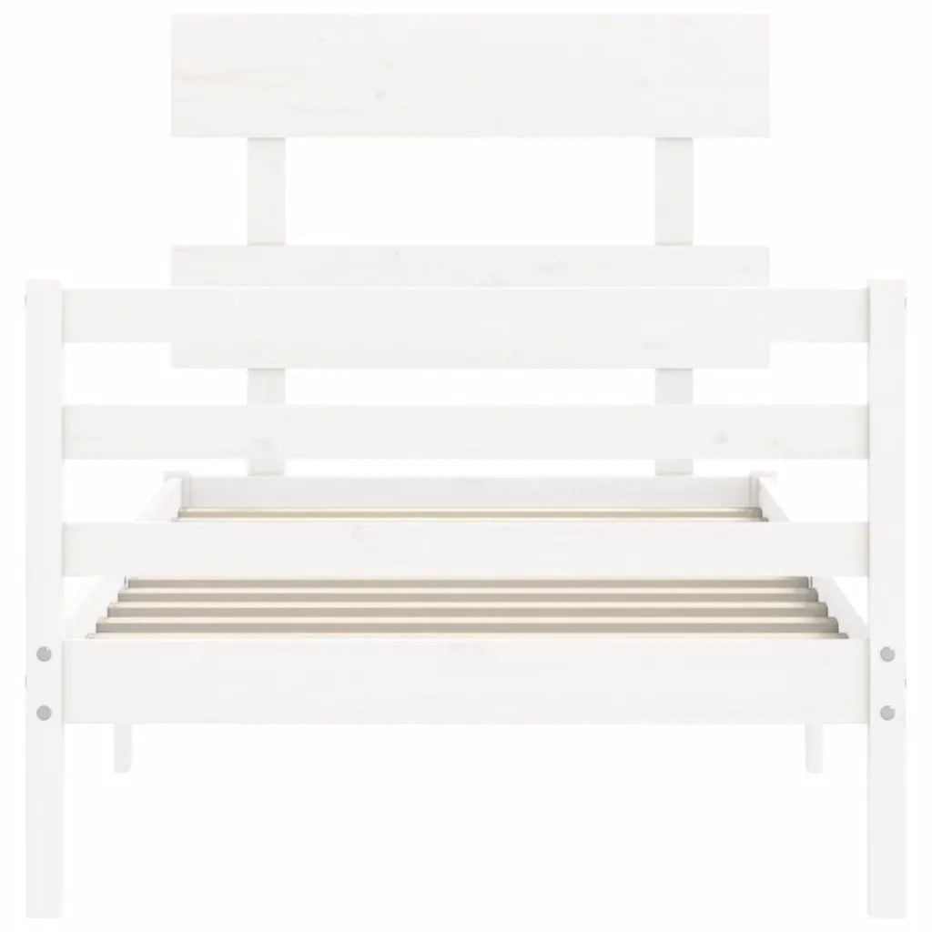 Giroletto con Testiera-Struttura Letto con testiera Bianco Single in Legno Massello 416639