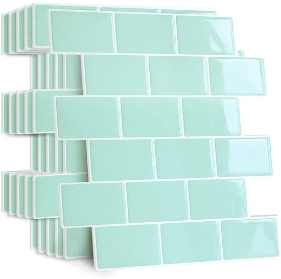 Tegelstickers per Etichetta 3D per Bagno Cucina, Tegoli in Vinile Autoadesivi, Tegoli in Vinile Autoadesivi, Metro PVC Bianco Autoadesivo (10, Verde)