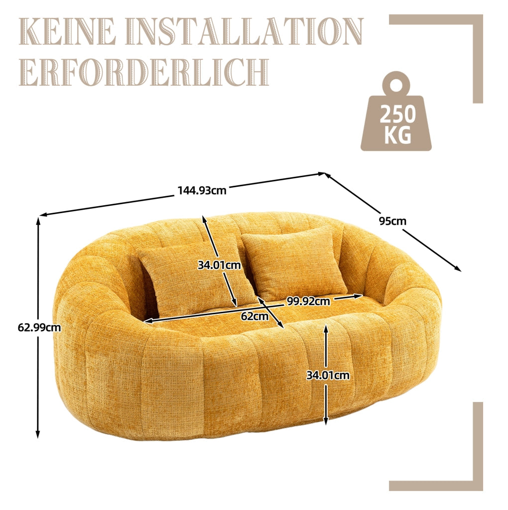 Divano lounge 2 posti 145x95x63 cm giallo, schienale alto, ciniglia e schiuma