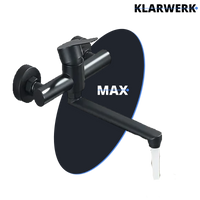 MAX | rubinetto miscelatore catering a parete nero | rubinetto cucina professionale in acciaio inox lungo e piatto | ristorante a parete bocca dritta