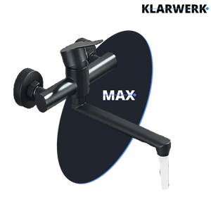 MAX | rubinetto miscelatore catering a parete nero | rubinetto cucina professionale in acciaio inox lungo e piatto | ristorante a parete bocca dritta