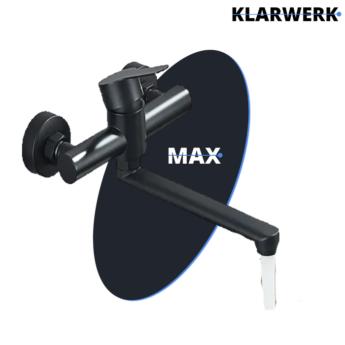 MAX | rubinetto miscelatore catering a parete nero | rubinetto cucina professionale in acciaio inox lungo e piatto | ristorante a parete bocca dritta