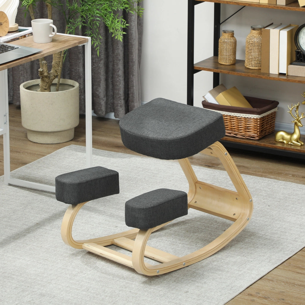 Sedia Ergonomica con Inginocchiatoio 51x69x58 cm in Legno di Betulla e Cuscini Grigio