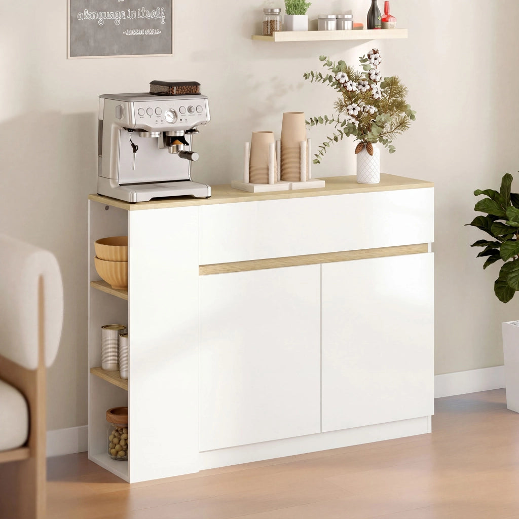 Buffet con 2 cassetti, 3 ripiani aperti e armadio 2 ante ¨C zephmum ¨C 110x29.5x82 cm bianco