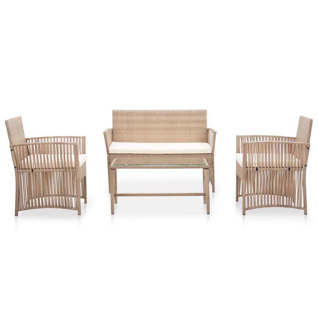 Set Divani da Giardino 4 pz con Cuscino in Polyrattan Beige cod mxl 55719