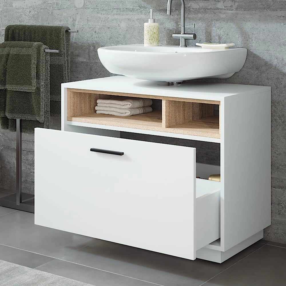 Mobiletto Beatrice, Bianco/Sonoma, 80 x 64 cm con cassetto