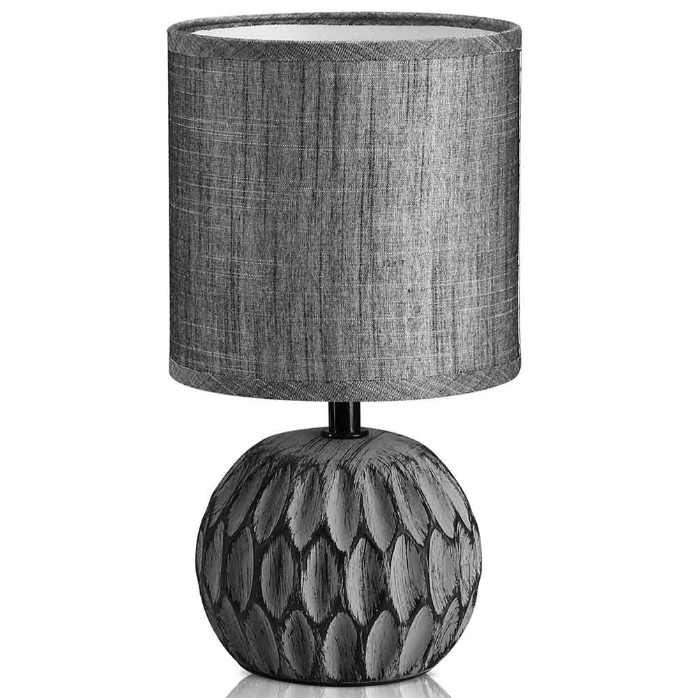 Lampada da Tavolo Lume Comodino Ceramica Tessuto Grigio Design Moderno Abatjour