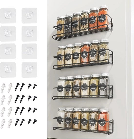 Sistema a muro per erbe senza perforazione - set da 4 pezzi per spezie e organizzatore