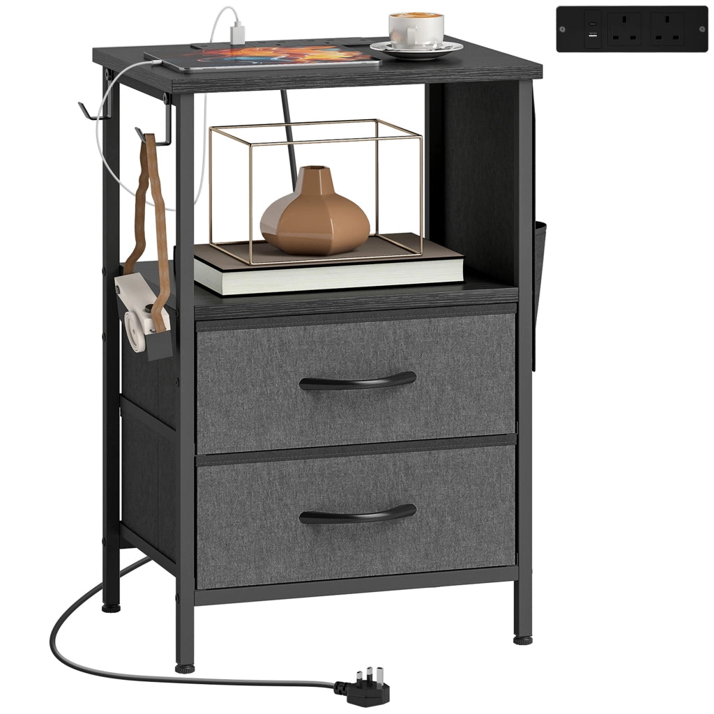 Tavolino da caff¨¨ con ricarica USB-C ¨C Xylo ¨C nero acciaio cassetto 60x40x30cm