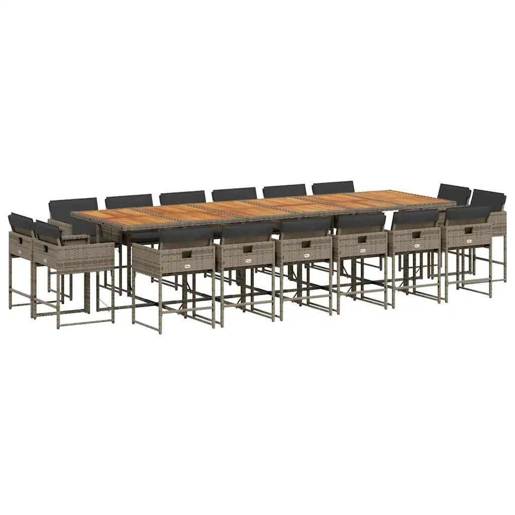 Set da Pranzo da Giardino 17pz con Cuscini Grigio in Polyrattan 3211430