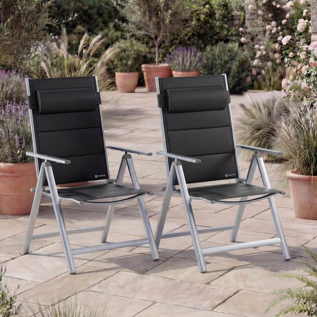 Set 2 Sedie da Giardino Schienale Regolabile 8 Livelli Supporto Lombare Alluminio Carico Max.120 kg Campeggio