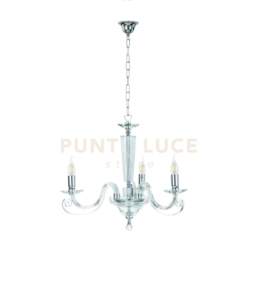 LAMPADARIO CHERUBINI 3 LUCI CRISTALLO E CROMO ATTACCO E14 D.60CM