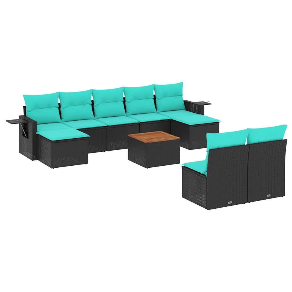 Set Divani da Giardino 10 pz con Cuscini Nero in Polyrattan 3224762