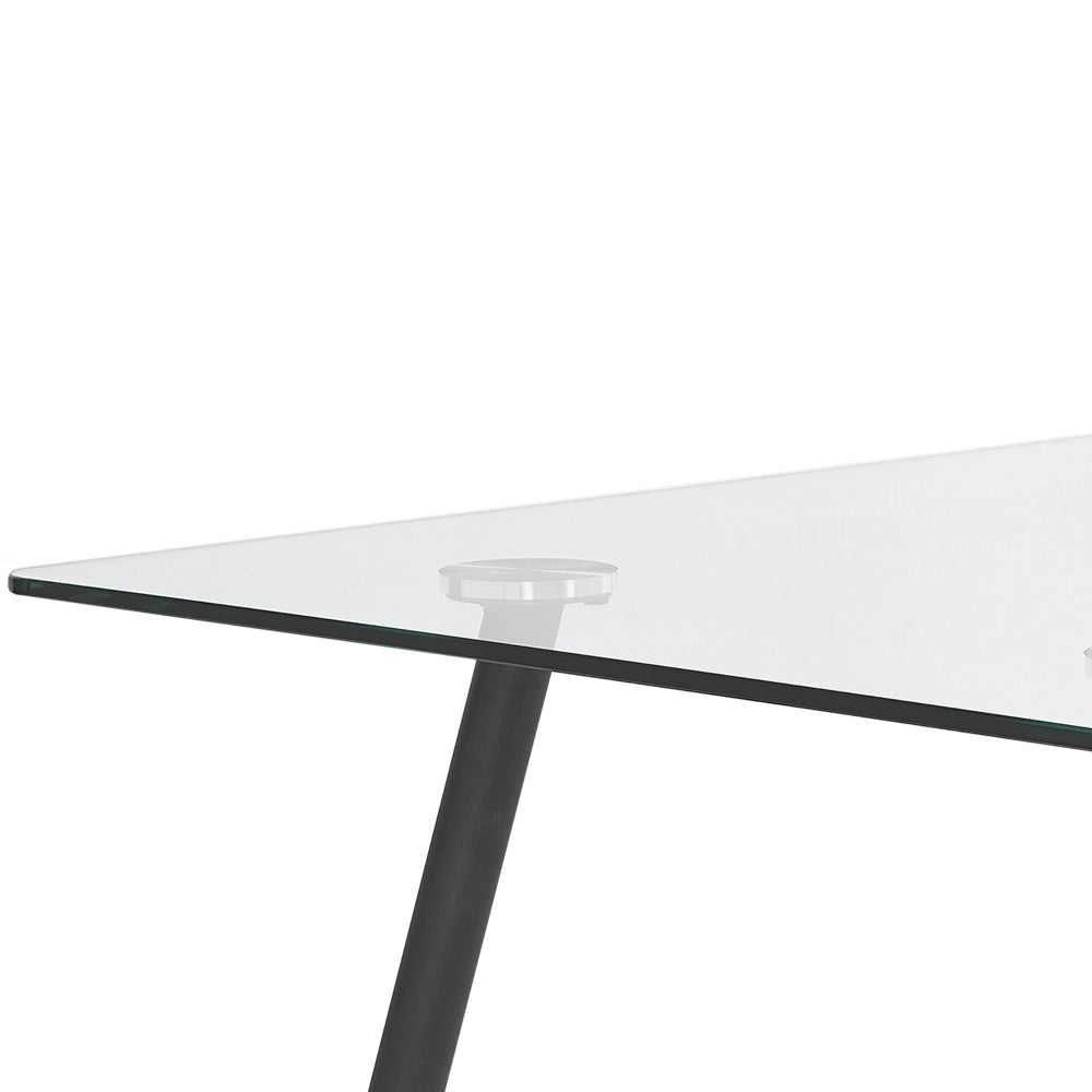 Tavolo da Pranzo Trasparente 140 x 80 cm Piano in Vetro Acciaio Gambe Nere Rettangolare Moderno
