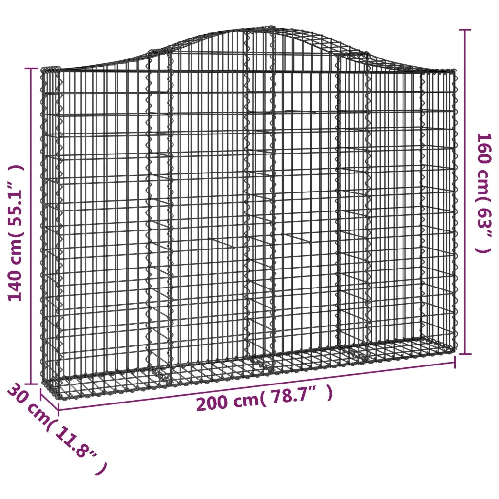 Cesto Gabbione ad Arco 200x30x140/160 cm Ferro Zincato 153387