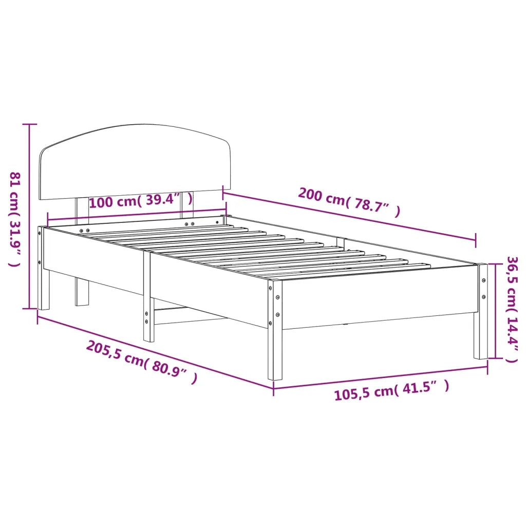 Letto singolo | Letto per adulti | Giroletto senza Materasso Marrone Cera 100x200 cm Legno di Pino