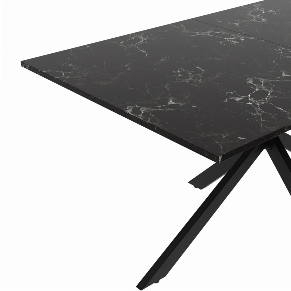 IDMarket - Tavolo da pranzo rettangolare ALASKA per 8 persone con effetto marmo nero e gamba a ragno in metallo 160 cm