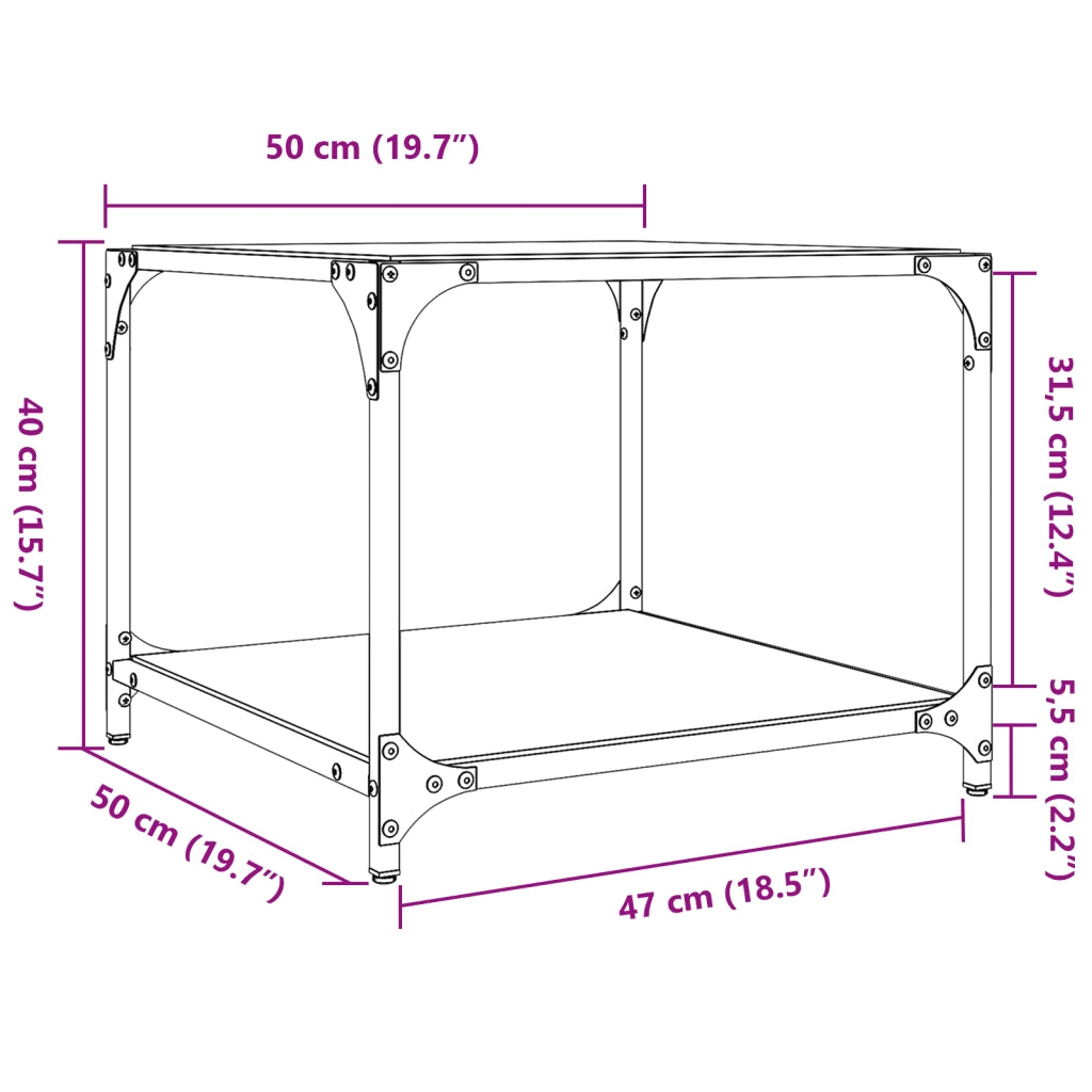 vidaXL Tavolini da Salotto con Piano Vetro Nero 2pz 50x50x40cm Acciaio