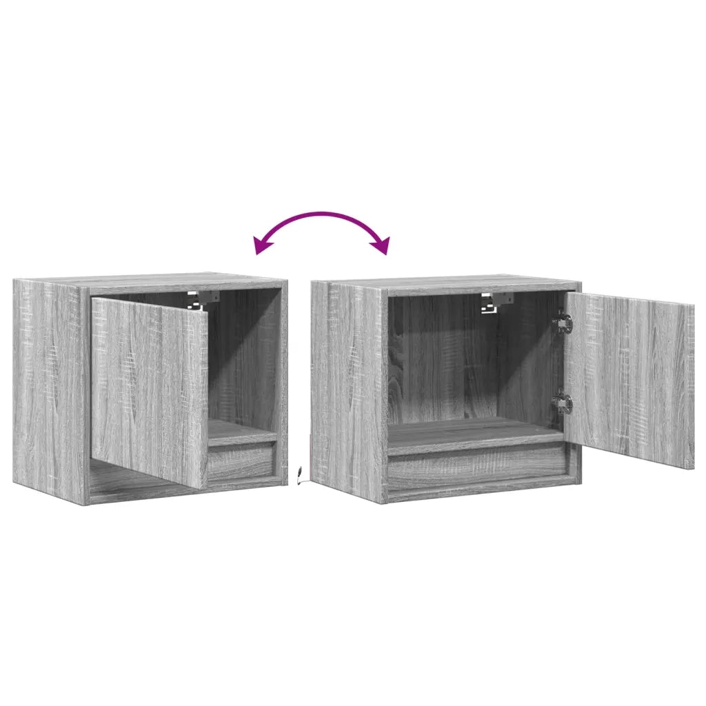 vidaXL Comodini a Parete con luci LED 2 pz Grigio Sonoma