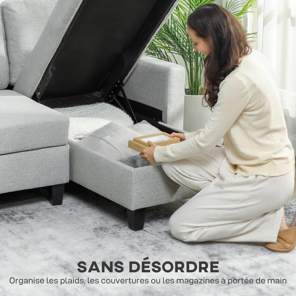 Divano letto angolare reversibile 3 posti con contenitore ¨C zephmum ¨C 197x129x85 cm grigio chiaro