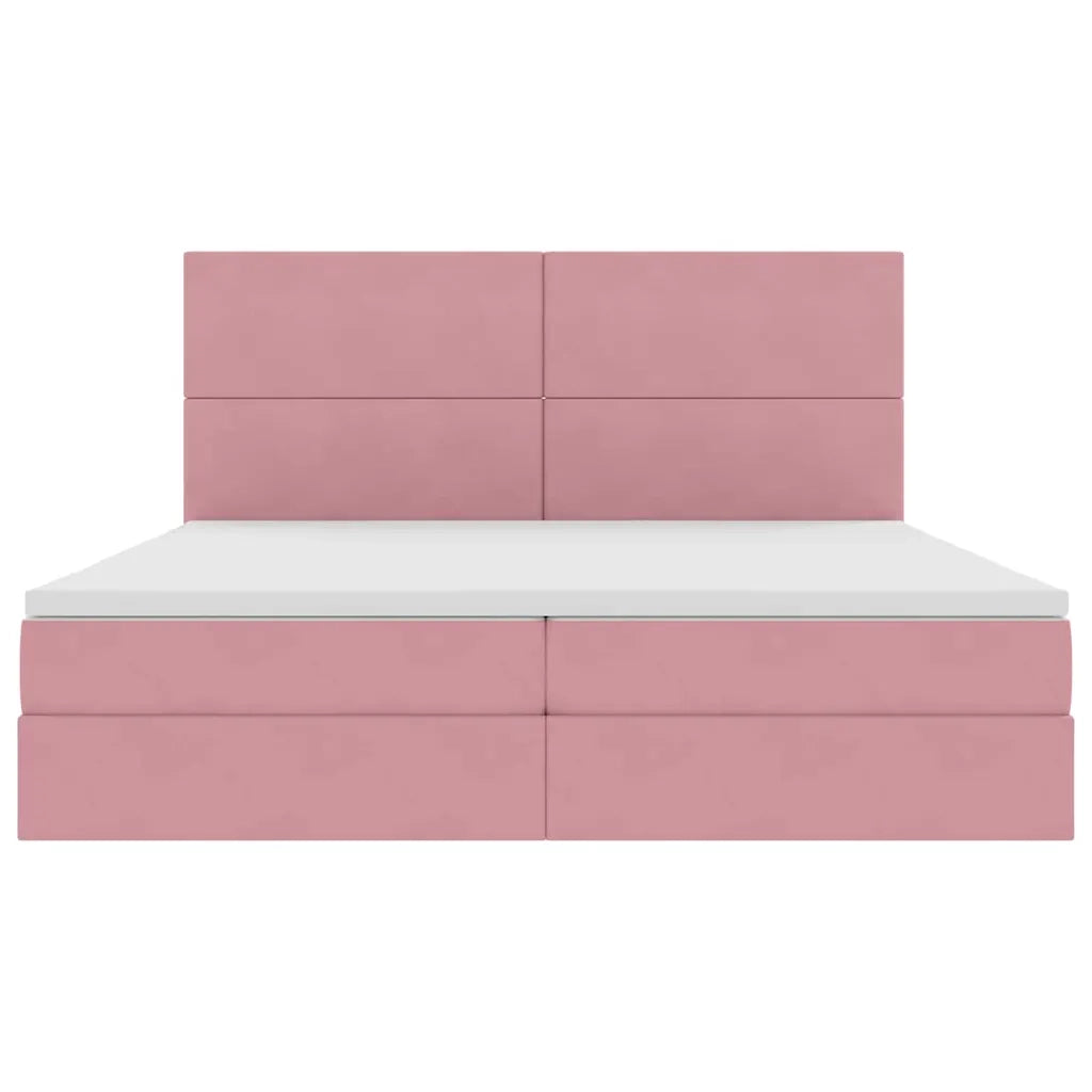 Letto con contenitore LED e materasso Rosa 200 x 200 cm Velluto