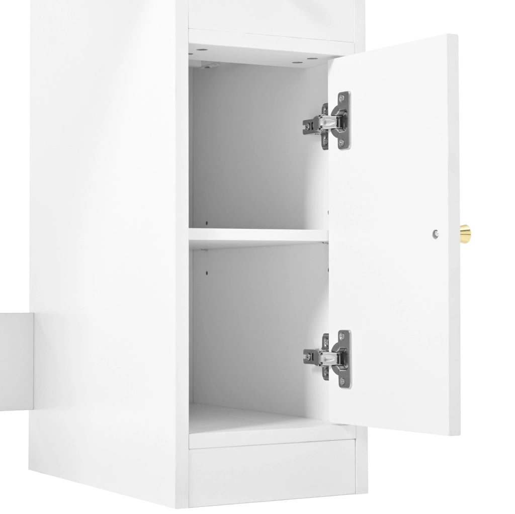 Toeletta con specchio illuminato regolabile, prese integrate, 6 cassetti e 4 ante per ordine