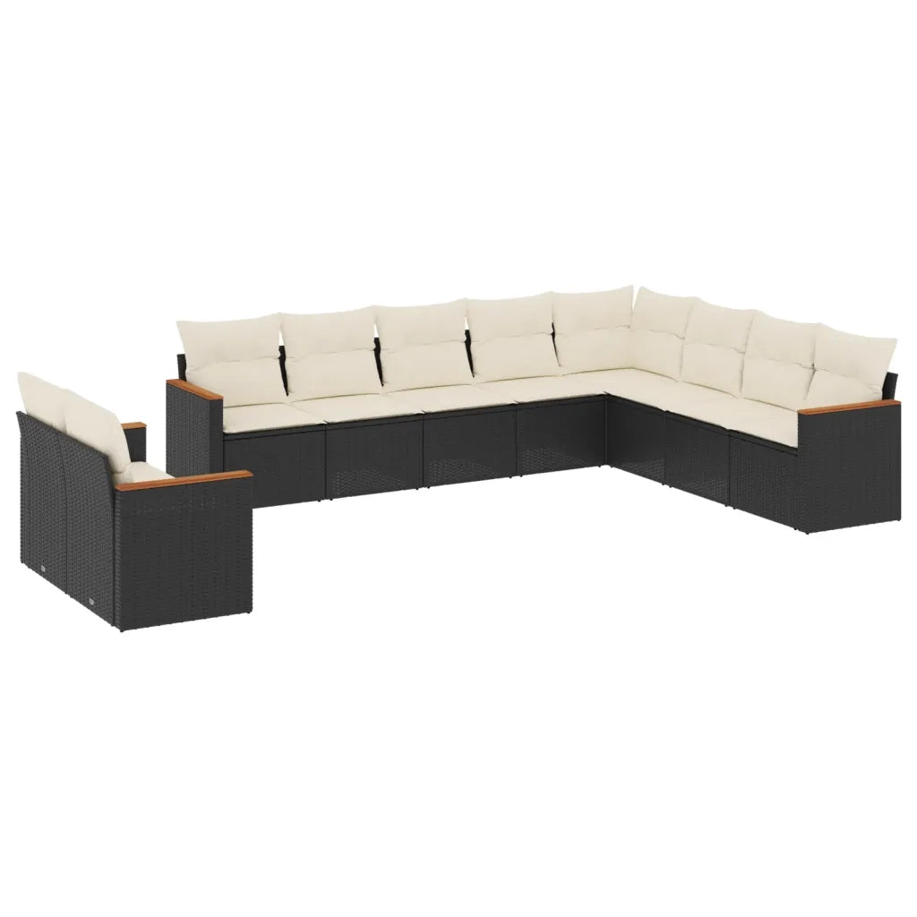 Set Divani da Giardino 10pz con Cuscini in Polyrattan Nero