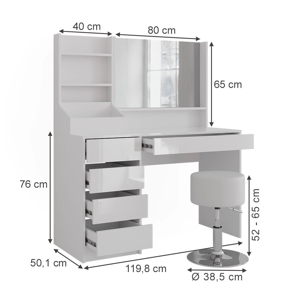 Vicco Tavolo da toeletta Bianco/bianco lucido 119.8 cm 4 parti