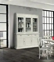 Credenza cristalliera in legno 3 ante mod Martini Shabby chic bianco anticato con maniglie infinito argento anticato